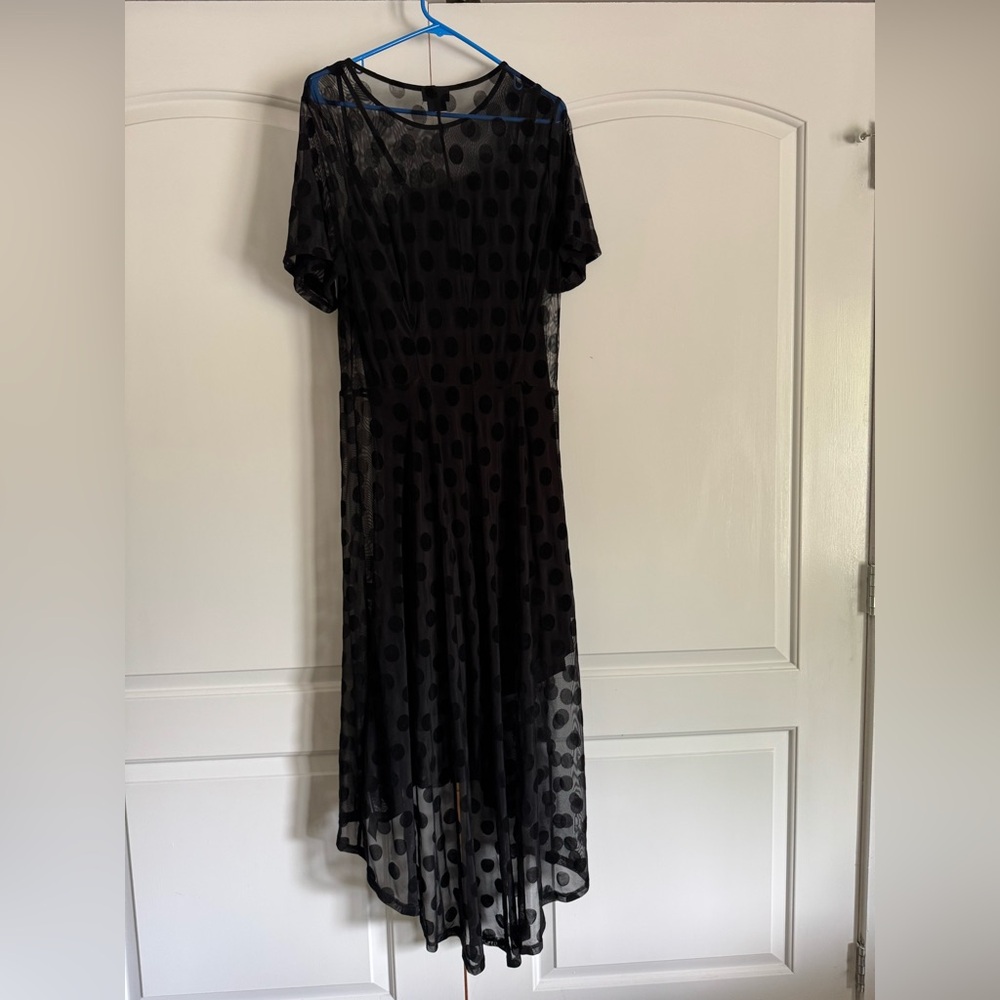 City Chic Black Sheer Polka Dot High Low Dress - Picture 4 of 5